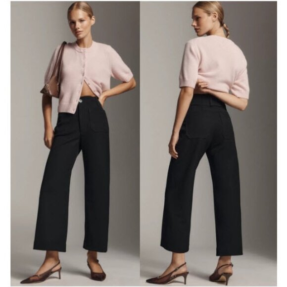 Anthropologie Maeve Colette crop twill Black Pants Size 31 - Picture 1 of 16